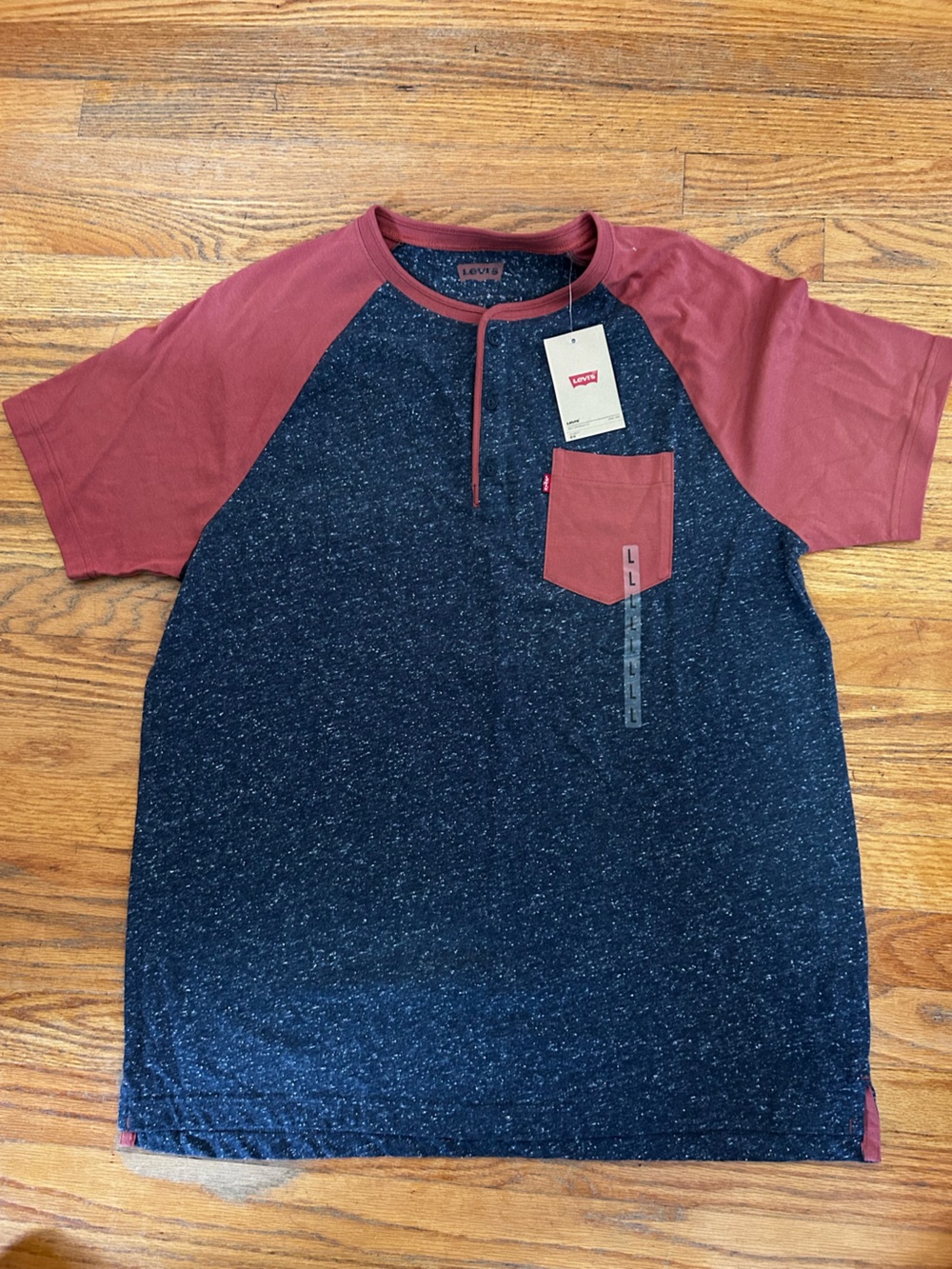 Levi's Navy Speckle Raglan Tee with Brick Red Sleeves